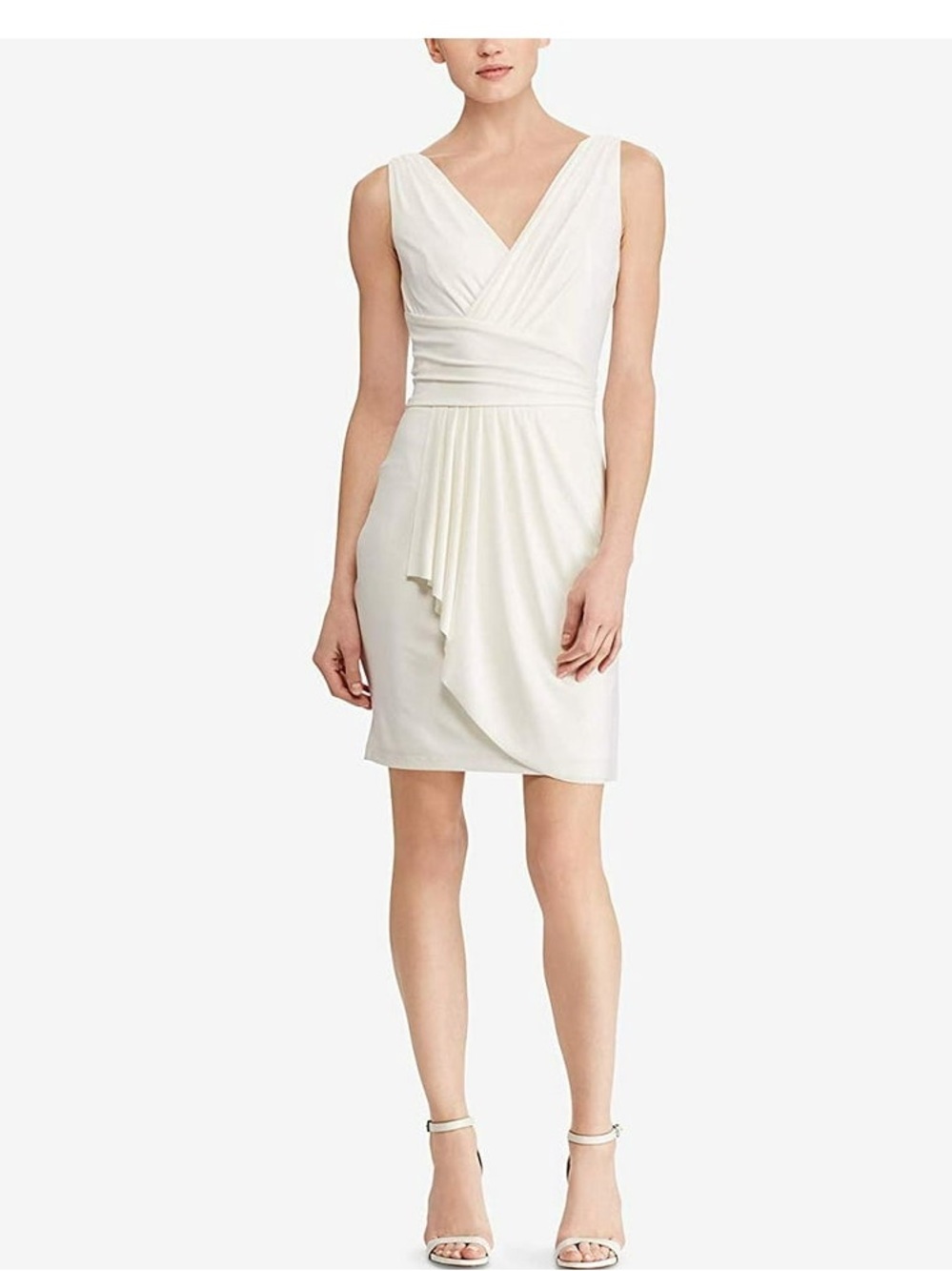 American Living White Sleeveless V-Neck Sheath Dress Size 8
